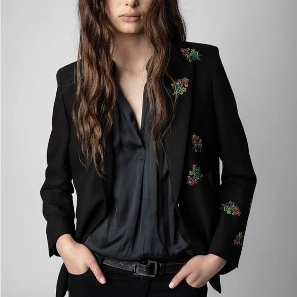 Zadig & Voltaire Venus Diamanté Flower Black Woman’s Blazer. FR 34/US 2. - Picture 3 of 13
